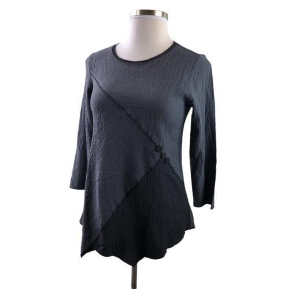 Habitat Asymmetrical Tunic Top Textured Crinkle Gray Colorblock Small Lagonlook - Picture 2 of 10